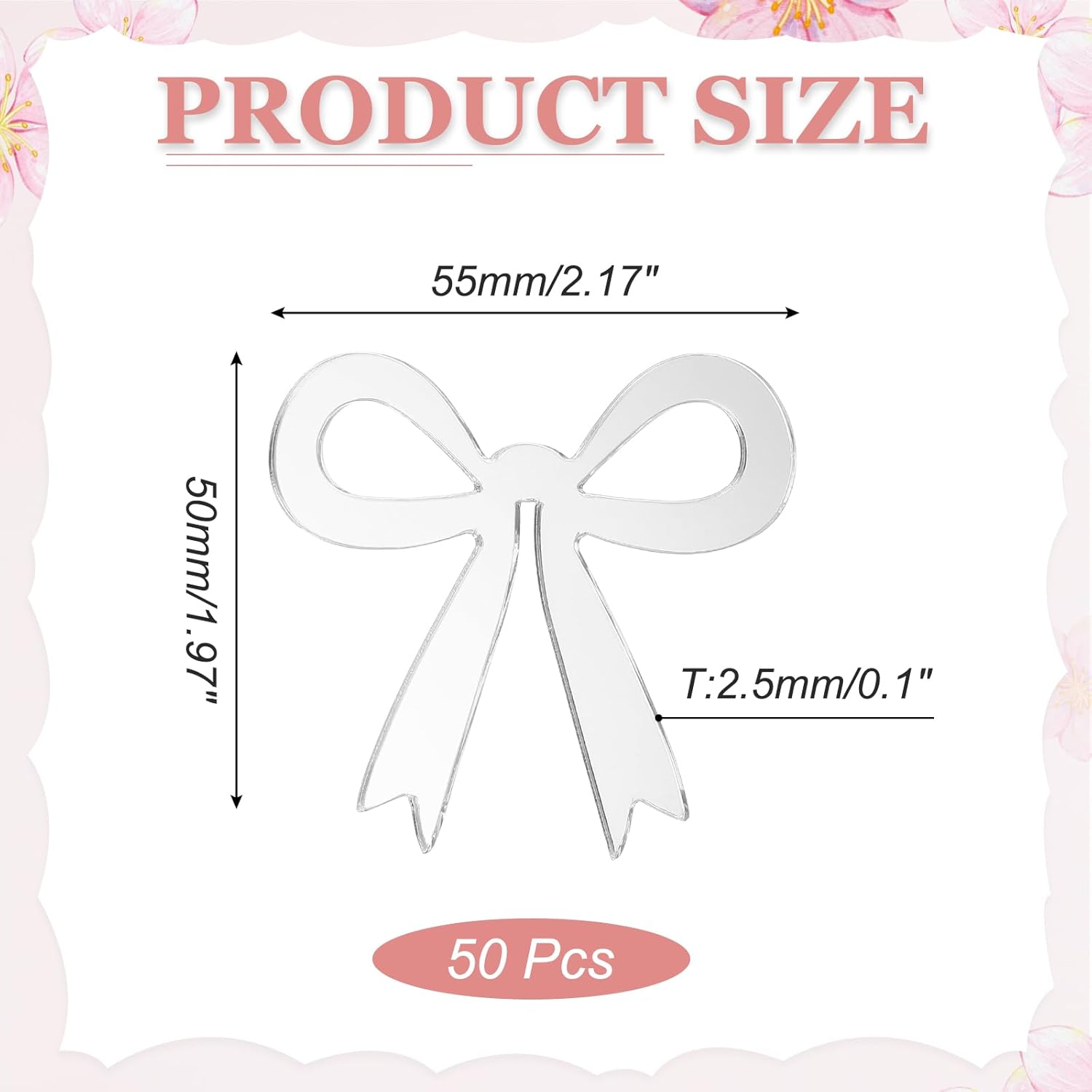 PATIKIL 50 Pcs Bow Drink Tags, Acrylic Wine Glass Charms Reusable Drink Markers for Party Wedding Birthday and Events Accessories, Mirror Silver