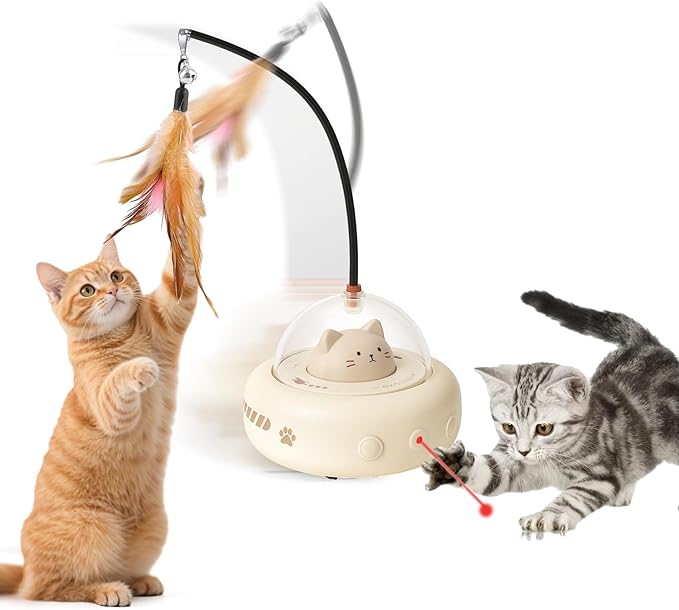 AIERSA Interactive Cat Toys for Indoor Cats, Automatic Enrichment Toy with LED Light and Feather for Cats and Kittens, Moving Self Play Stimulation Toy for Cat Lover Gifts-PawvioPets
