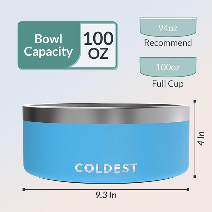 Coldest Dog Bowl - Anti Rust Metal, Non Slip, 3 Layers Insulated Stainless Steel Dog Bowls - Spill Proof & Heavy Duty - Water Bowl for Dogs, Cats & Pets, Dish Washer Safe (100 oz, Celestial Blue)-PawvioPets