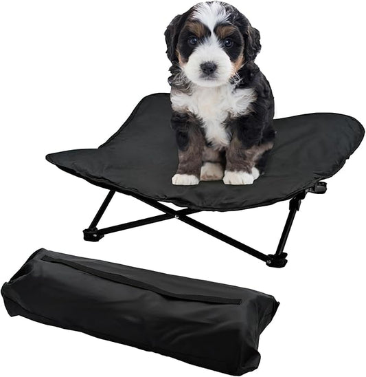 Elevated Dog Bed, Portable Raised Pet Cot for Outdoor and Indoor Folding Dog Cot Bed with Comfortable Padded Filling Carrying Bag Included Pet Raised Travel Lounger for Camping Traveling (28x28x8inch)-PawvioPets