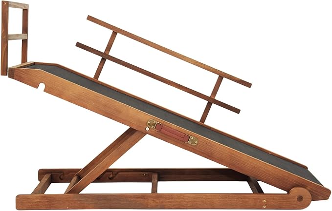 Dog Ramp for Bed, Dog Stairs for Small and Large Dogs, Portable Dog Steps for Bed, Couch, Car, Adjustable Folding Pet Ramp, Upgrade Rubber Pet Steps, Supports up to 210 lbs (Medium-Brown)-PawvioPets