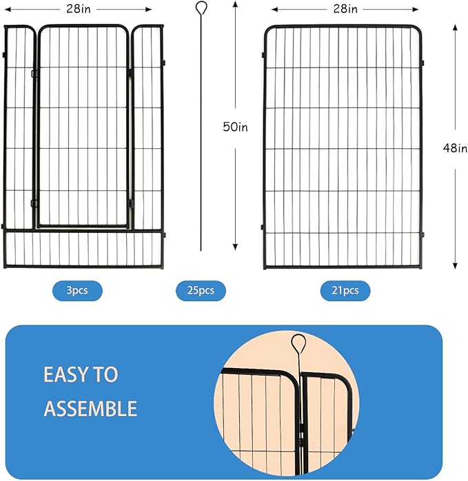Dog Playpen,24 32 40 48 in(H) Pet Fence Outdoor for Rv Camping,Garden Fence Large Animal Barrie for Yard,11Ft(L)-56Ft(L) Black Metal Temporary Fencing-PawvioPets