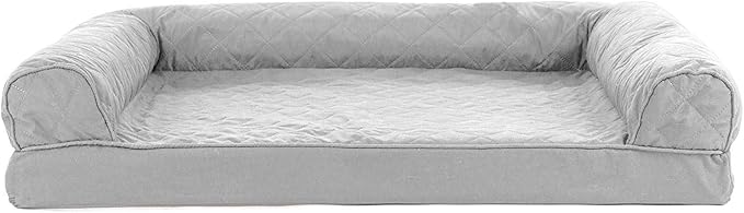 Furhaven Cooling Gel Dog Bed for Large/Medium Dogs w/ Removable Bolsters & Washable Cover, For Dogs Up to 55 lbs - Quilted Sofa - Silver Gray, Large-PawvioPets