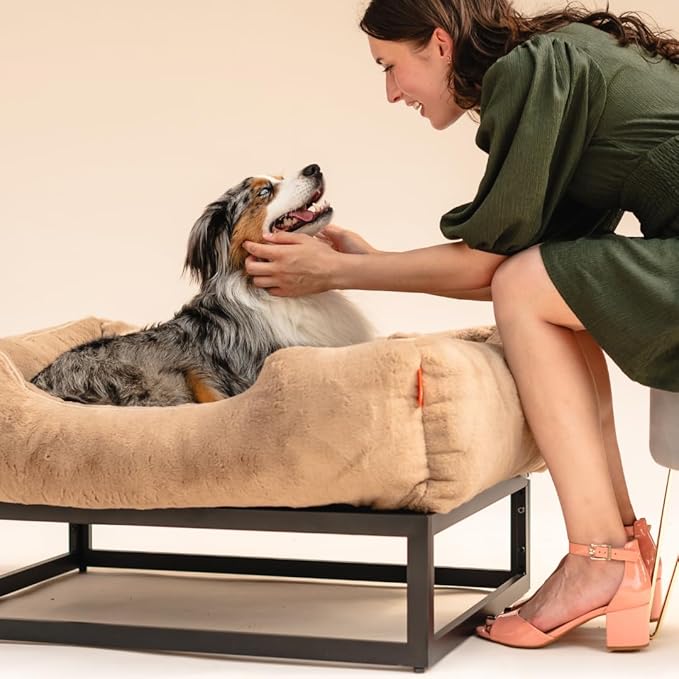 FUZI Luxury Aesthetic Dog Bed for Small Dogs with Washable Cover, Pet Couch, Pet Bed with Sides, Non-Slip Bottom, Soft and Durable Calming Dog Bed, Faux Rabbit Fur, Small 25.1x16.75x9.5 Light Brown-PawvioPets