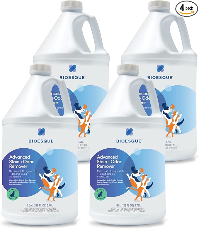 Bioesque Advanced Stain + Odor Remover, Pet-Friendly Natural Enzymatic & Bacterial Formula, Heavy-Duty Stain & Odor Remover, Safe on Carpets, Hard Floors, & More, 1 Gallon (Pack of 4)-PawvioPets