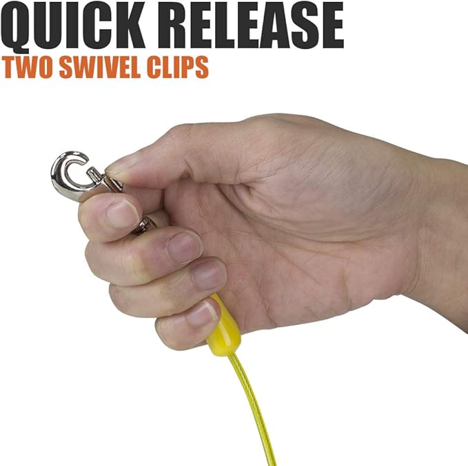 BV Dog Tie Out Cable 25 Feet - Heavy Duty Dog Lead Up to 35 Pounds - Reflective & Rust-Free with Quick Release Swivel Clips & 360° Rotating Clasp - Tangle-Free Dogs Runner for Yard (Yellow, Single)-PawvioPets