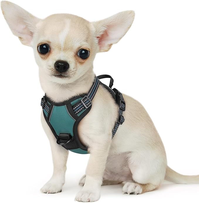 Eagloo Small Dog Harness No Pull, Service Vest with Reflective Strips and Control Handle, Adjustable and Comfortable for Walking, No Choke Pet Harness with 2 Metal Rings, Dark Green, XS-PawvioPets