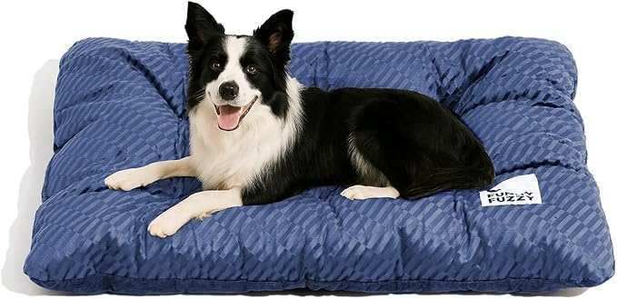 FUNNY FUZZY 42x28 Washable Dog Bed Crate Mat, 2 in1 Pet Pillow Sleeping Bed, Fluffy Deluxe Kennel Mattress for X-Large Dog and Cat,Charcoal Grey,XL,Midnight Blue-PawvioPets