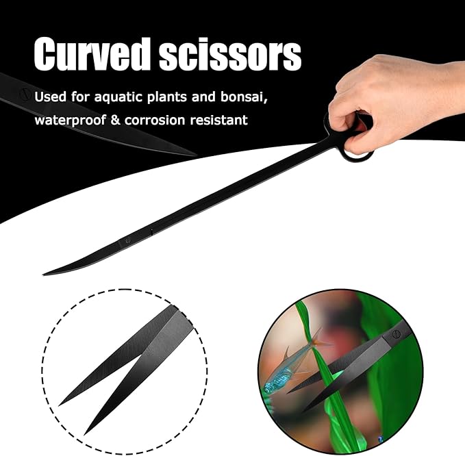 15Inch Extra Long Design Aquarium Aquascaping Tool Stainless Steel Aquascape Tools Kit 4 in 1 Anti-Rust Fish Tank Starter Kit with Long Tweezers Scissors Spatula for Aquarium Plants (Black)-PawvioPets