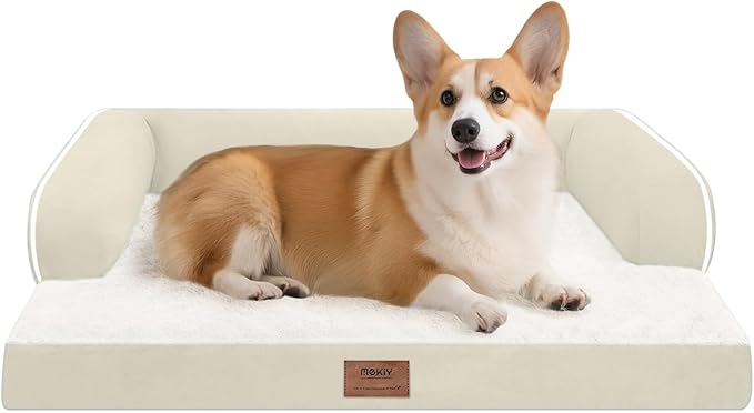 Dog Bed Medium Size Dog-Orthopedic Waterproof Bed for Dogs,Foam Couch Sofa with Washable Removable Cover & Non-Slip Bottom-Beige-PawvioPets