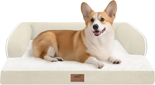 Dog Bed Medium Size Dog-Orthopedic Waterproof Bed for Dogs,Foam Couch Sofa with Washable Removable Cover & Non-Slip Bottom-Beige-PawvioPets