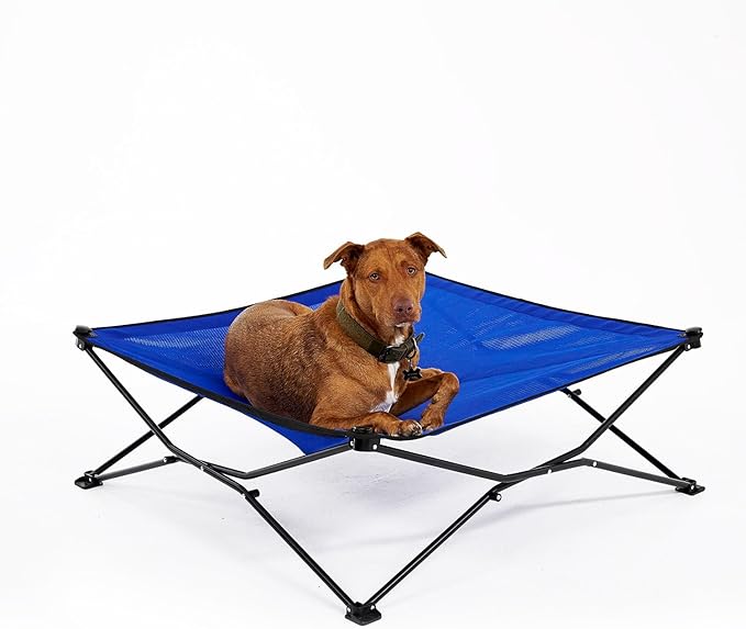 Coolaroo On-The-Go Elevated Dog Bed - Foldable Pop-Up Travel Dog Bed with Breathable, Moisture-Resistant Fabric, Carry Bag Included, Lightweight & Portable, Aquatic Blue, Extra Large-PawvioPets