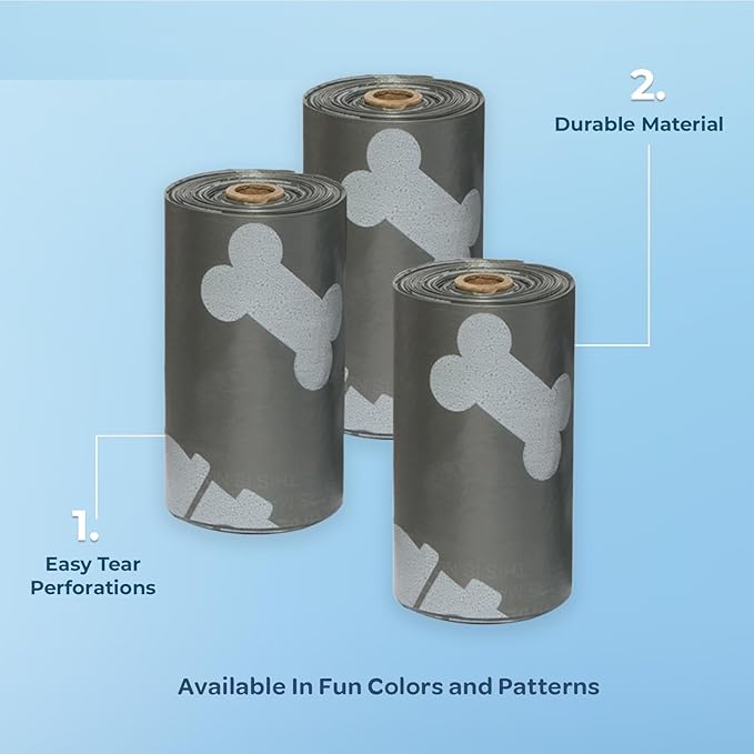 Best Pet Supplies Dog Poop Bags (150 Bags) for Waste Refuse Cleanup, Doggy Roll Replacements for Outdoor Puppy Walking and Travel, Leak Proof and Tear Resistant, Thick Plastic - Gray-PawvioPets