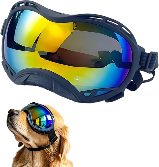 Dog Goggles for Large Breeds Anti-UV Sunglasses for Medium to Large Dogs, Windproof, Dustproof, Snowproof Eye Protection, Soft Frame Pet Goggles for Outdoor Activities (Colored Lens)-PawvioPets