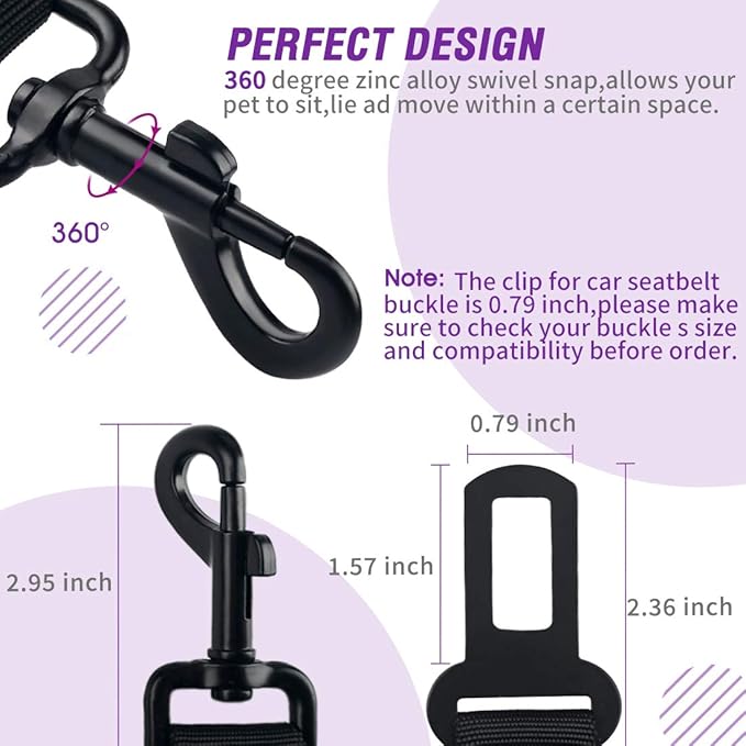 COOYOO Dog Seat Belt,Retractable Dog Car Harness Seat Belt for Car Adjustable Nylon Pet Safety Seat Belts Heavy Duty & Elastic Bungee Buffer-PawvioPets