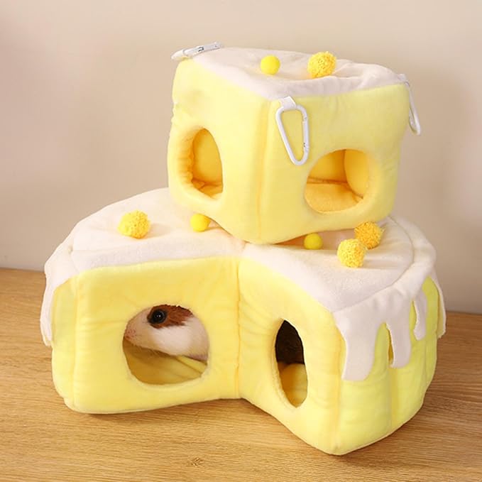 Cozy Cake Hamster House - Soft Plush Hideout & Tunnel Bed for Guinea Pigs, Syrian Hamsters, and Small Animals - Adorable, Warm & Washable Hideaway for All Seasons, Perfect Cage Accessory-PawvioPets