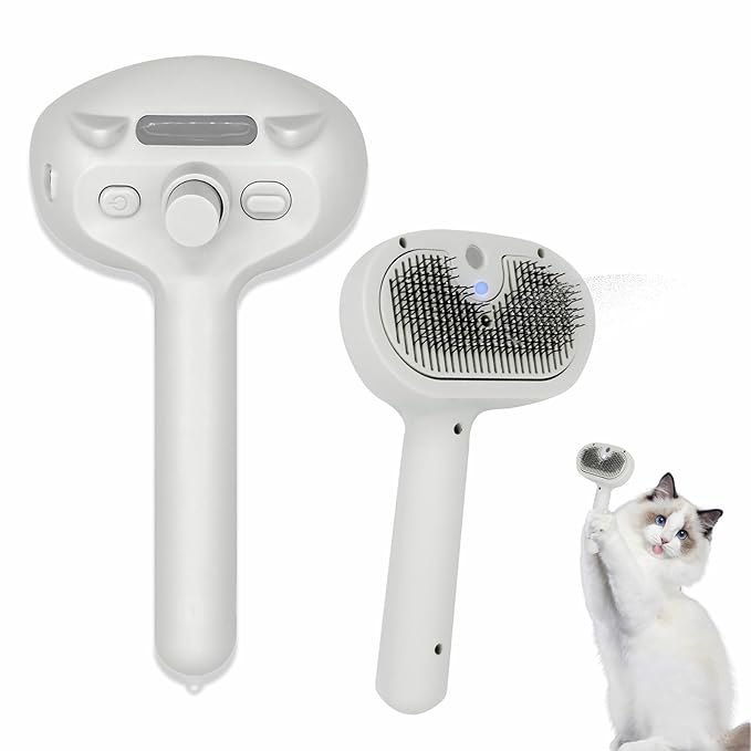 4 in 1 Cat Steam Brush, Self Cleaning Steamy Pet Brush, Anti Static Pet Spray Hair Removal Comb for Removes Loose Hair and Reduces Shedding-PawvioPets