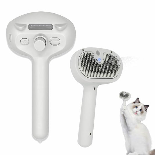 4 in 1 Cat Steam Brush, Self Cleaning Steamy Pet Brush, Anti Static Pet Spray Hair Removal Comb for Removes Loose Hair and Reduces Shedding-PawvioPets