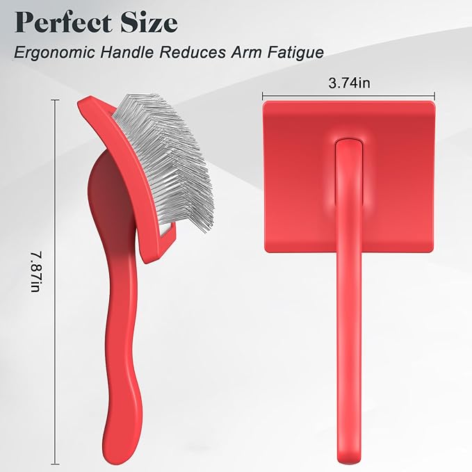 2PCS Slicker Brush for Dogs & Pet Comb,Professional Dog Grooming Brush (Goldendoodles,Poodles,Labradoodles) with Extra Long Pins to Effectively Remove Tangles, Knots and Mats (Red)-PawvioPets