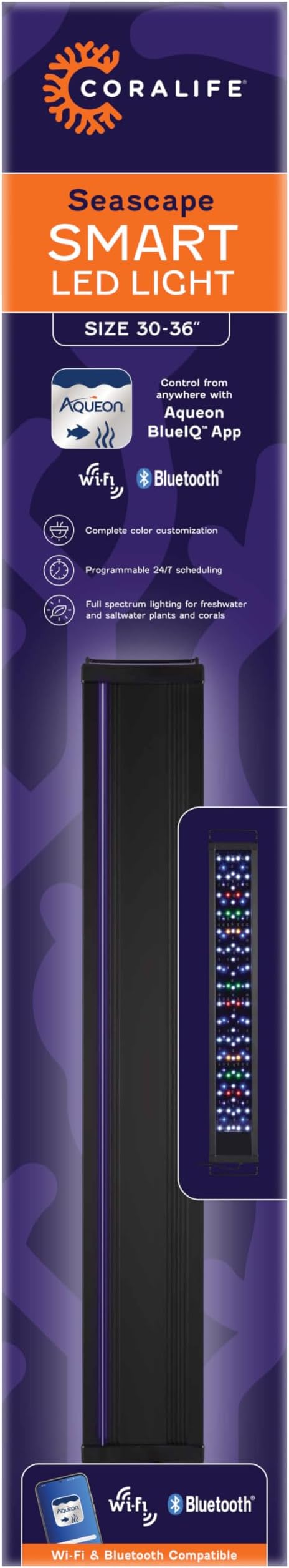 Coralife Fish Tank Aquarium Seascape WiFi/Bluetooth Smart LED Light Fixture, 30-36"-PawvioPets