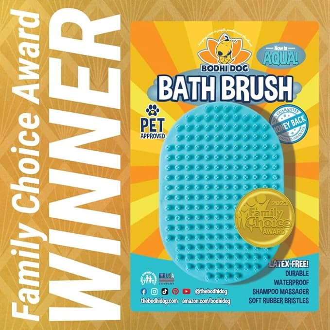 Bodhi Dog Shampoo Brush - Pet Grooming & Bath Supplies for Dogs and Cats - Bath Brush for Long & Short Hair - Premium Scrubber for Shower, Bathing & Massage (One Pack, Aqua)-PawvioPets