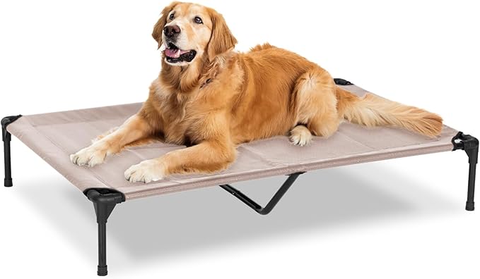 Elevated Dog Bed for Outdoor, XL Raised Dog Cot with Washable Mesh, Cooling Pet Cot Chew Proof for Outside Camping, 49"x33" Grey-PawvioPets