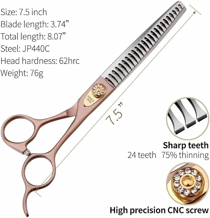 Fenice Peak Thinning Shears for Dogs and Cats Pet Grooming Scissors Chunkers Shears 440C Stainless Steel Professional Dog Trimming Scissors 7.5''-PawvioPets