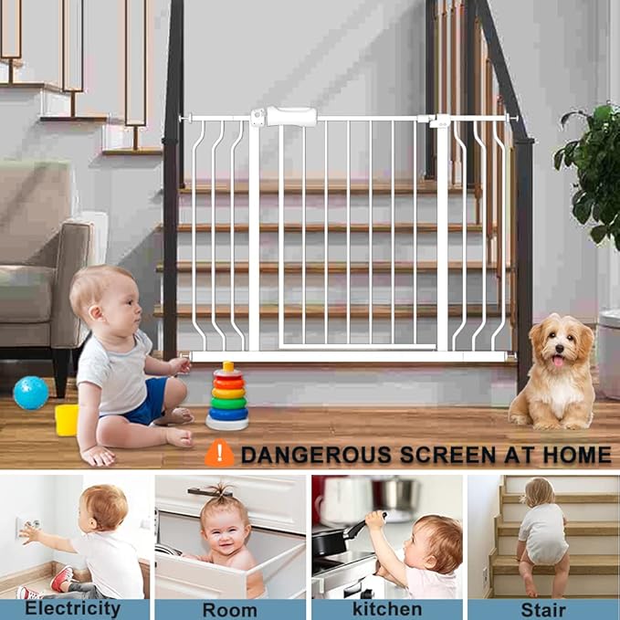 Extra Wide Long Baby Gates 62-67 Inch Stairs Doorways Pet Dog gate Indoor Outdoor Pressure Mount No Drill Walk Through Safety Child Gate-PawvioPets