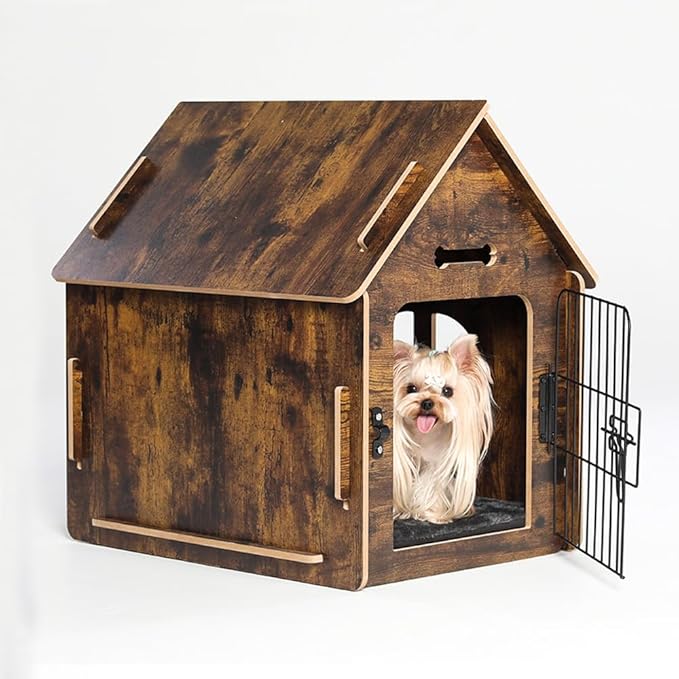 Dog House Indoor for Small Dogs or Cats, Cozy Wooden Design, Small Indoor Bed House, with Air Vents and Elevated Floor Warm Dog Cave (Large Color-2)-PawvioPets