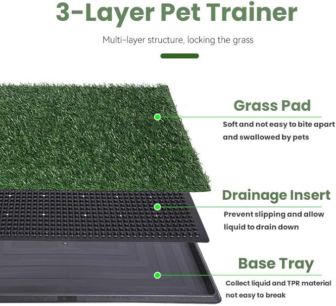 Dog Grass Puppy Training Pee Pad with Tray, Dog Potty with 2 Replacement Artificial Grass Pads, Portable Pet Toilet Washable Odor Free Little Box Indoor Outdoor Use-PawvioPets