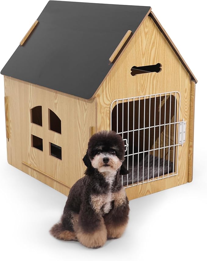 Dog House Indoor for Small Dogs or Cats, Cozy Wooden Design, Small Indoor Bed House, with Air Vents and Elevated Floor Warm Dog Cave-PawvioPets