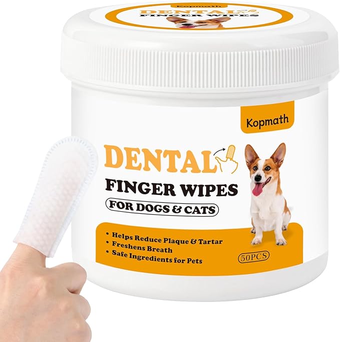Dog Dental Wipes, Dog Teeth Cleaning Finger Wipes, Reduce Plaque & Tartar, Freshen Breath, Safe Natural Pet Dental Care Finger Wipes for Dog & Cat, Portable & Disposable Dog Tooth Wipes, 50 Ct-PawvioPets