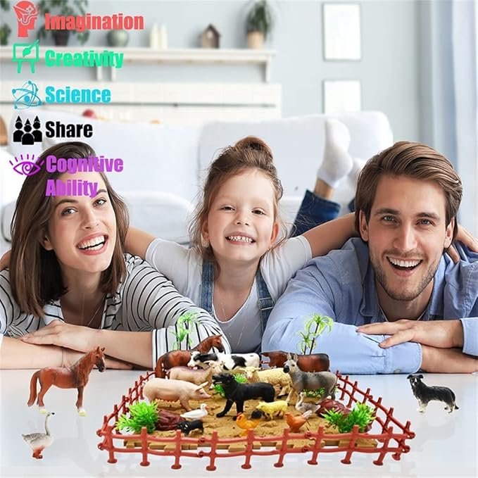 Farm Animal Figurines, Realistic Plastic Animals Toys with Fences Building Blocks, Farm Figures Playset Educational Birthday Gift for Kids & Toddlers, 53 PCS-PawvioPets