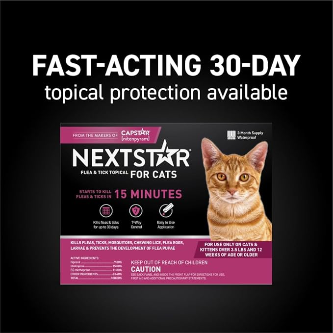 Flea and Tick Prevention for Cats, Repellent, and Control, Fast Acting Waterproof Topical Drops for Cats Over 3.5 lbs, 3 Month Dose-PawvioPets