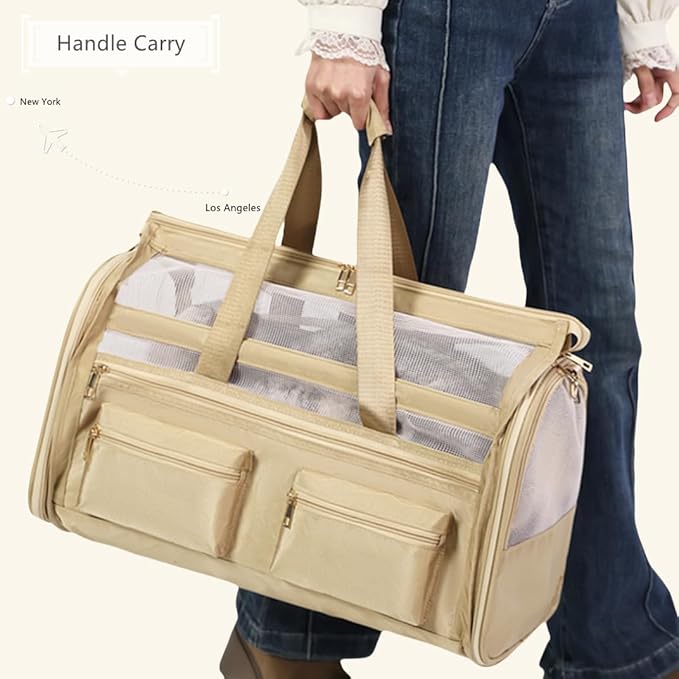 Cat Carrier Bag,Soft Sided Ventilated Pet Carrier for Small Dog Airline Approved Travel Puppy Carrier with Breathable Mesh, Foldable Portable for Outdoor Car-PawvioPets