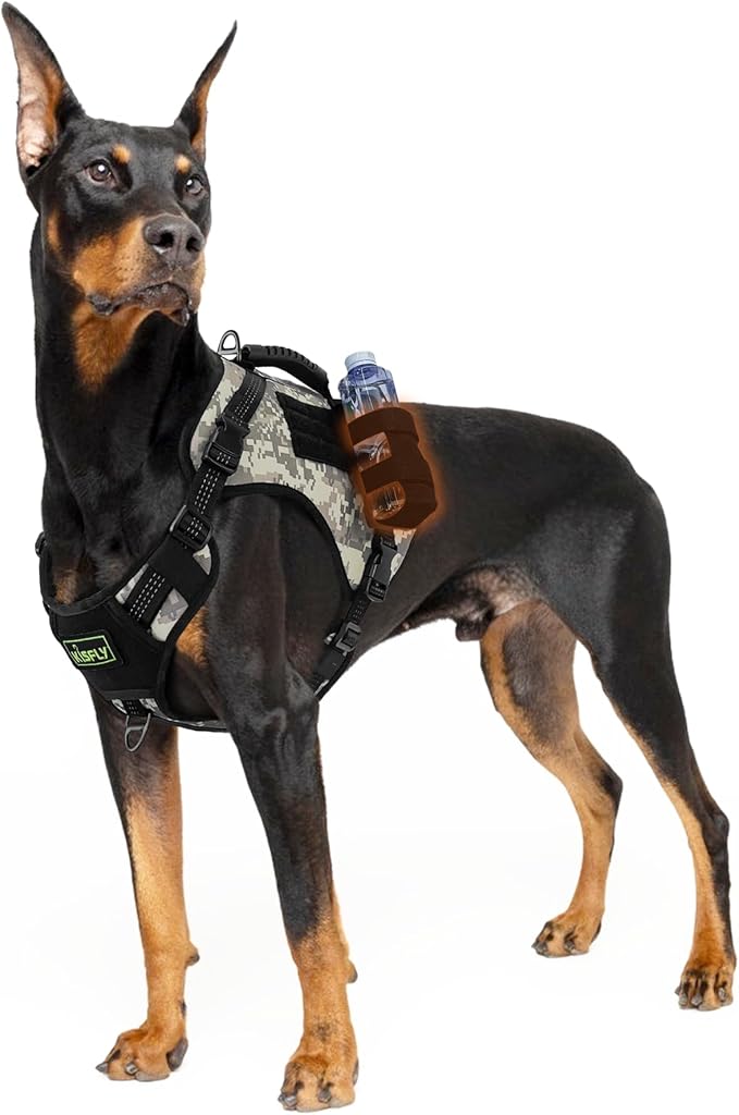 Dog Tactical Harness with Reflective Design, Breathable and Adjustable Tactical Dog Vest, No Choke Harness, Military Grade Gear for Training, Hunting, Outdoor Adventures, Camouflage M-PawvioPets
