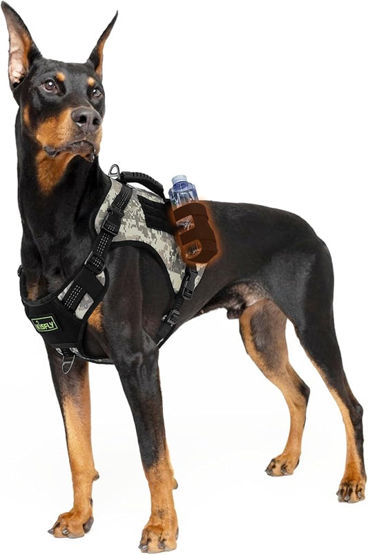 Dog Tactical Harness with Reflective Design, Breathable and Adjustable Tactical Dog Vest, No Choke Harness, Military Grade Gear for Training, Hunting, Outdoor Adventures, Camouflage M-PawvioPets