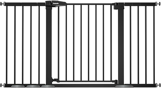 BABELIO 36-57" Extra Wide Baby/Dog Gate, Auto Close for The House, Stairs and Doorways, Pressure Mounted for Pet with Large Walk Thru Door, No Need Tools and Drilling, Black-PawvioPets