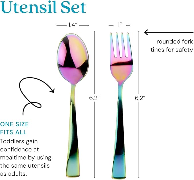 Ahimsa Stainless Steel Kids Utensils - Kids Fork and Spoon Set, Pediatrician Designed Rainbow Silverware Set, 100% BPA Free & Dishwasher Safe (Rainbow)-PawvioPets