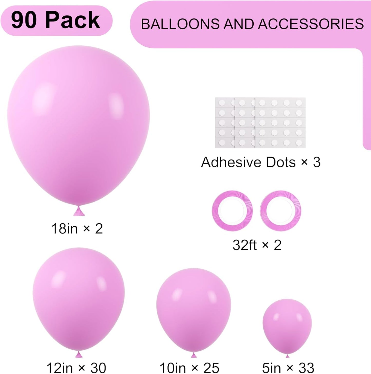 90pack Pink Balloons Different Size 18/12/10/5 Inch Pink Balloon Garland Arch Kit for Graduation, Wedding, Birthday, Princess, Valentine's Day, Baby Shower, Anniversary Party Decorations