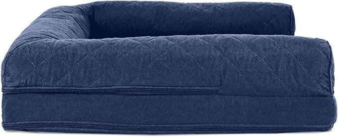 Furhaven Cooling Gel Dog Bed for Large/Medium Dogs w/ Removable Bolsters & Washable Cover, For Dogs Up to 55 lbs - Quilted Sofa - Navy (Blue), Large-PawvioPets