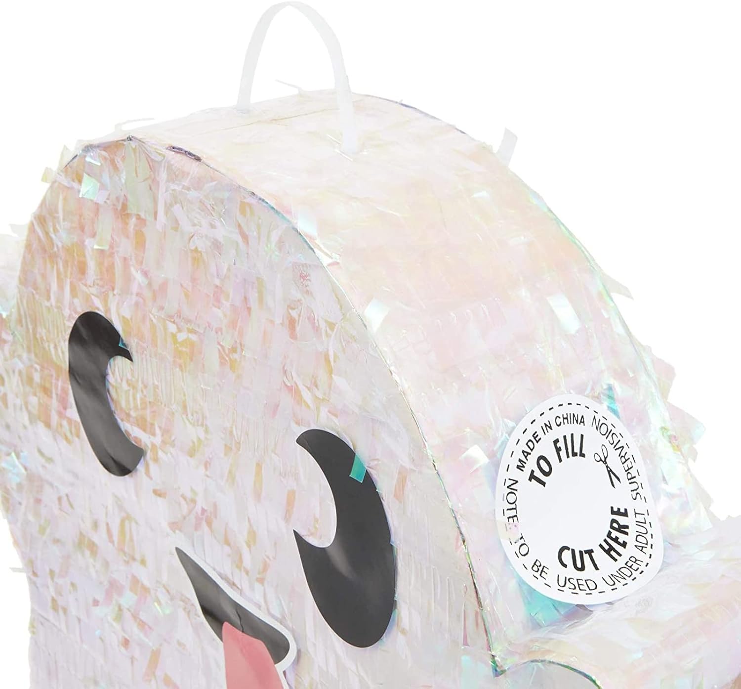 Halloween Mini Pinata Pull String Ghost - 17 x 13 x 3 in, Multicolor Iridescent Paper - Halloween Pinata Party Supplies & Decor for Trick or Treat - Sturdy Paper Design & Easy-Hang