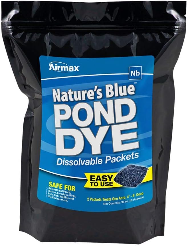 Airmax Pond Dye Packets Nature's Blue Colorant for Large Pond & Lake, Beneficial UV Blocking Color Concentrate, Maintain Clean & Clear Water, Fish & Animal Safe, 16 Soluble Packets-PawvioPets