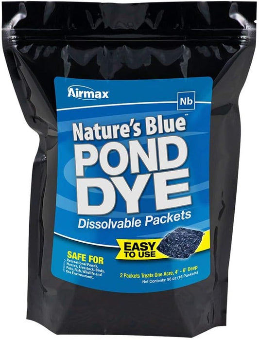 Airmax Pond Dye Packets Nature's Blue Colorant for Large Pond & Lake, Beneficial UV Blocking Color Concentrate, Maintain Clean & Clear Water, Fish & Animal Safe, 16 Soluble Packets-PawvioPets