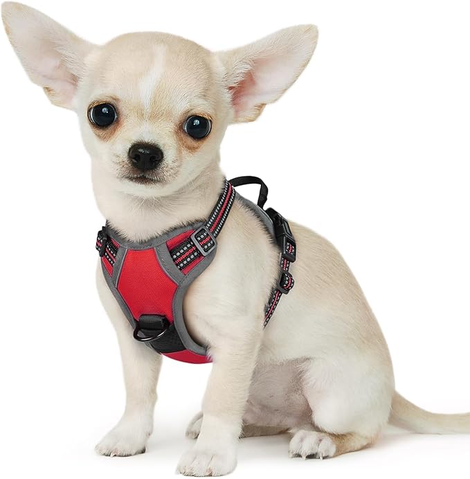 Eagloo Small Dog Harness No Pull, Service Vest with Reflective Strips and Control Handle, Adjustable and Comfortable for Easy Walking, No Choke Pet Harness with 2 Metal Rings, Red, XS-PawvioPets