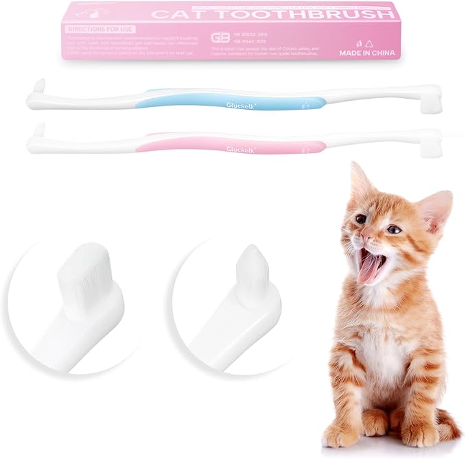 4 Pcs Dual-Sided Cat Toothbrush with Micro Brush Head, Ultra Soft Nano Bristles Pet Toothbrush Kit, Kitten/Puppy Toothbrushes-PawvioPets