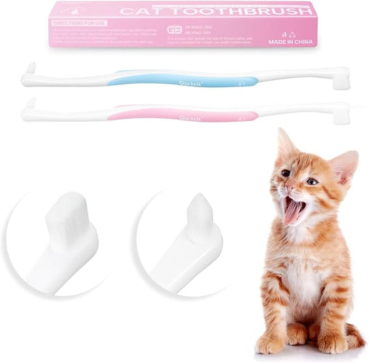 4 Pcs Dual-Sided Cat Toothbrush with Micro Brush Head, Ultra Soft Nano Bristles Pet Toothbrush Kit, Kitten/Puppy Toothbrushes-PawvioPets
