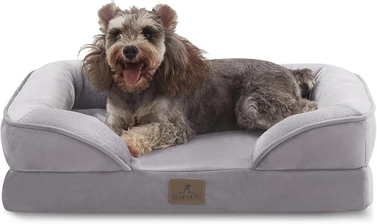 Bedfolks Orthopedic Dog Bed Extra Small, Waterproof Dog Sofa Bed for Small Dogs & Cats, Egg Foam Pet Couch Bed with Removable Washable Cover and Nonslip Bottom, Light Grey-PawvioPets