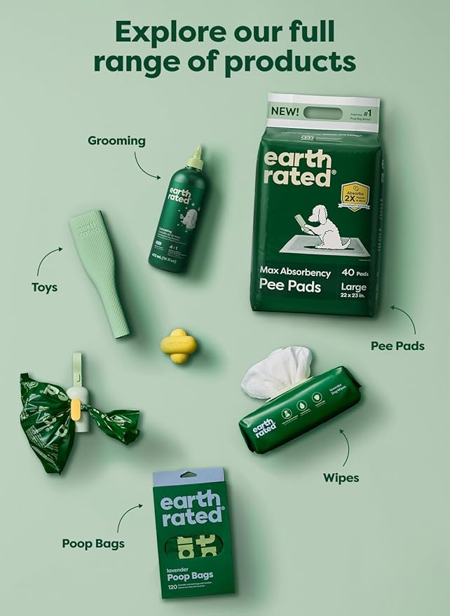 Earth Rated Max Absorbency Puppy Pee Pads for Dogs Absorbs 2X Faster & 2X More, Leak-Proof Odor-Free Potty Training Wee Wee Pad, Unscented, Large, 22” x 23”, 75 Count-PawvioPets