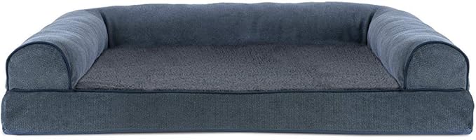 Furhaven Cooling Gel Dog Bed for Large/Medium Dogs w/ Removable Bolsters & Washable Cover, For Dogs Up to 55 lbs - Sherpa & Chenille Sofa - Orion Blue, Large-PawvioPets